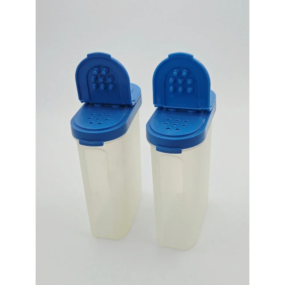 Tupperware Modular Mates Spice Shakers Set of 2 Large Blue Dual Flip Top Lids